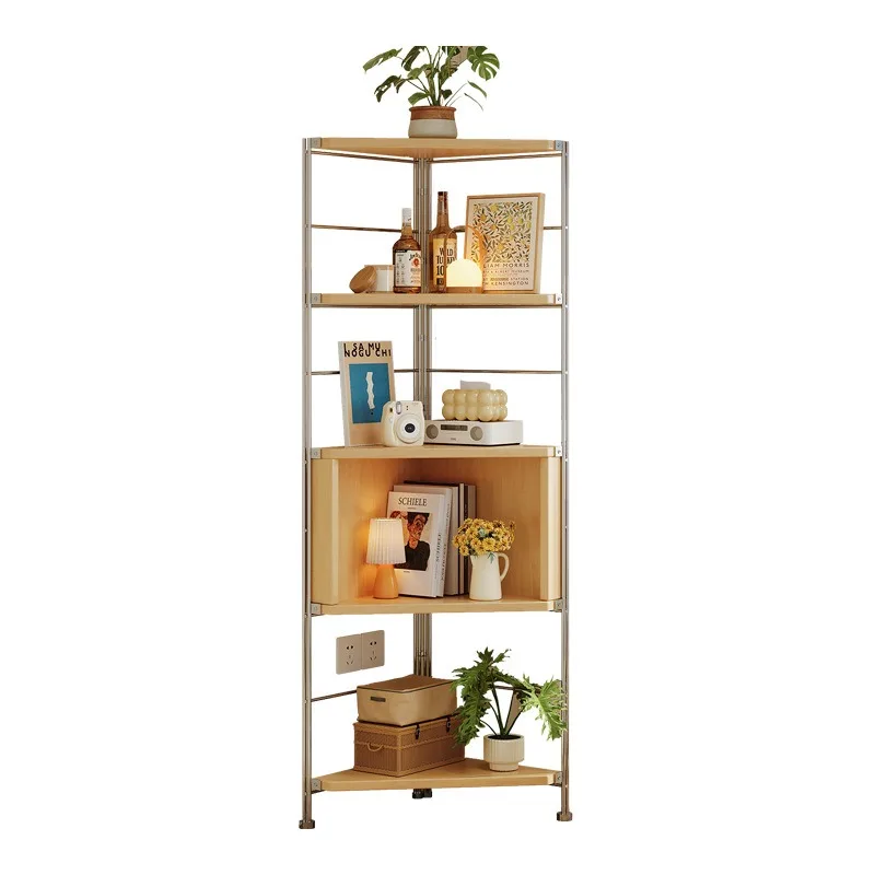 Log cream style corner cabinet, corner storage rack, living room triangle cabinet, bedroom corner storage cabinet, bookcase