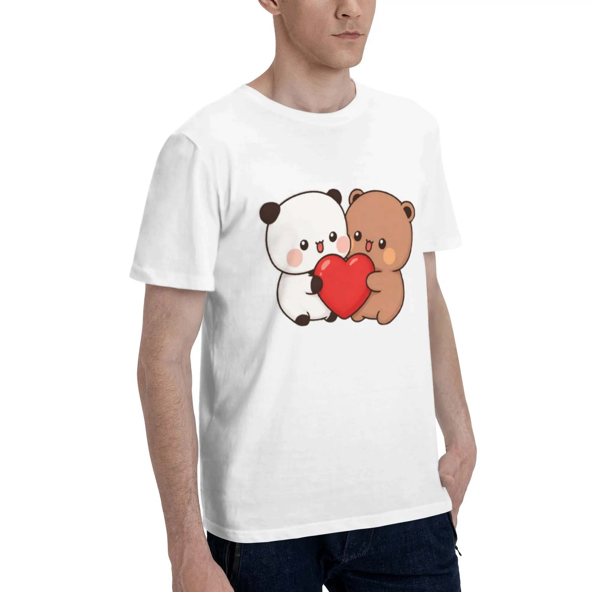 Panda And Bear Hugging With Red Heart Men T Shirt  Creative Tees Short Sleeve O Neck 100% Cotton Summer Tops T-Shirt