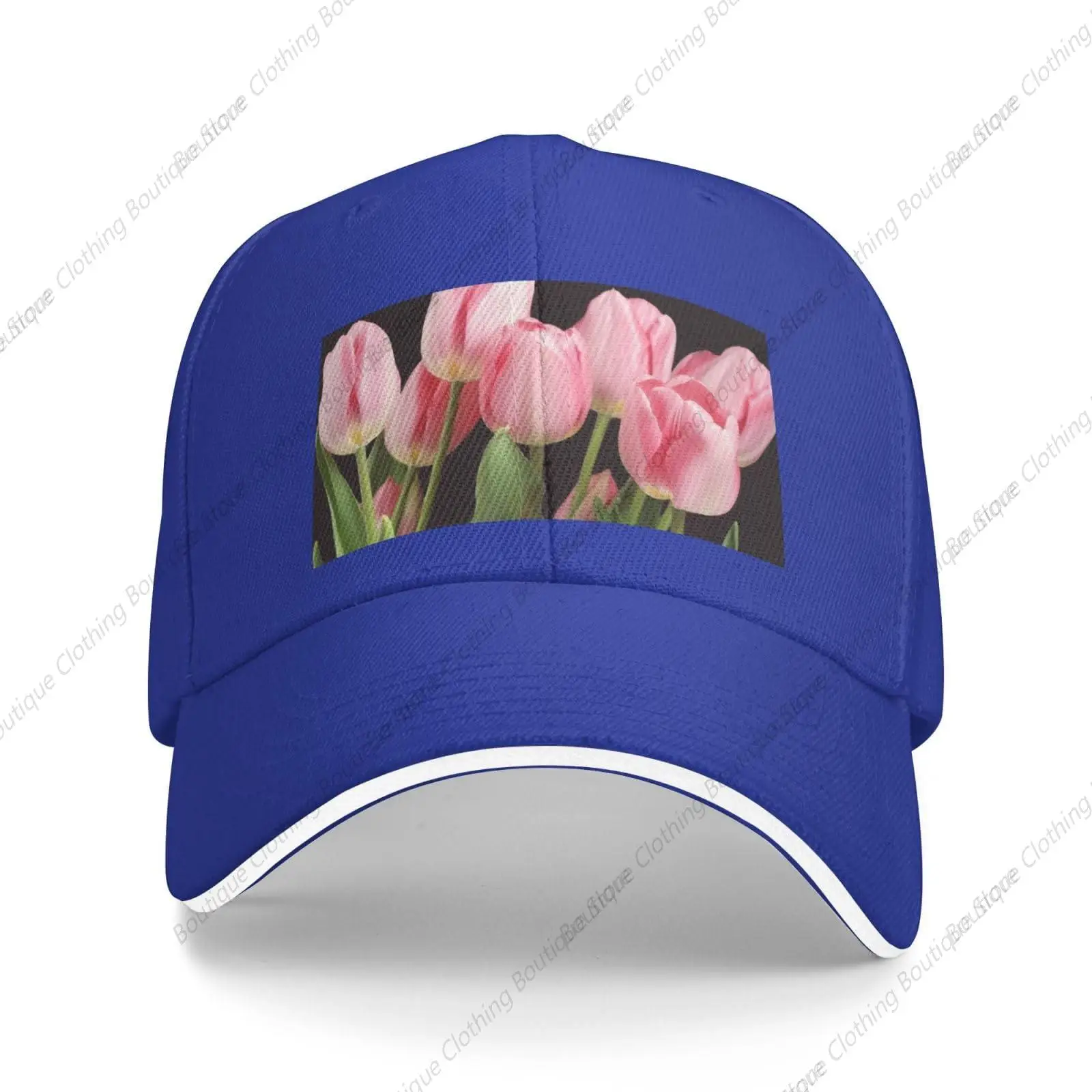 Men and Women Baseball Hat Tulips Printing Stylish Dad Cap Trucker Low Profile Hats Adjustable Washable Blue