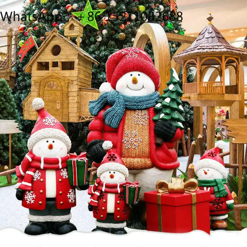 LLY Santa Claus fiberglass decorative ornament outdoor cartoon large snowman gift box sculpture shopping mall hotel decoration