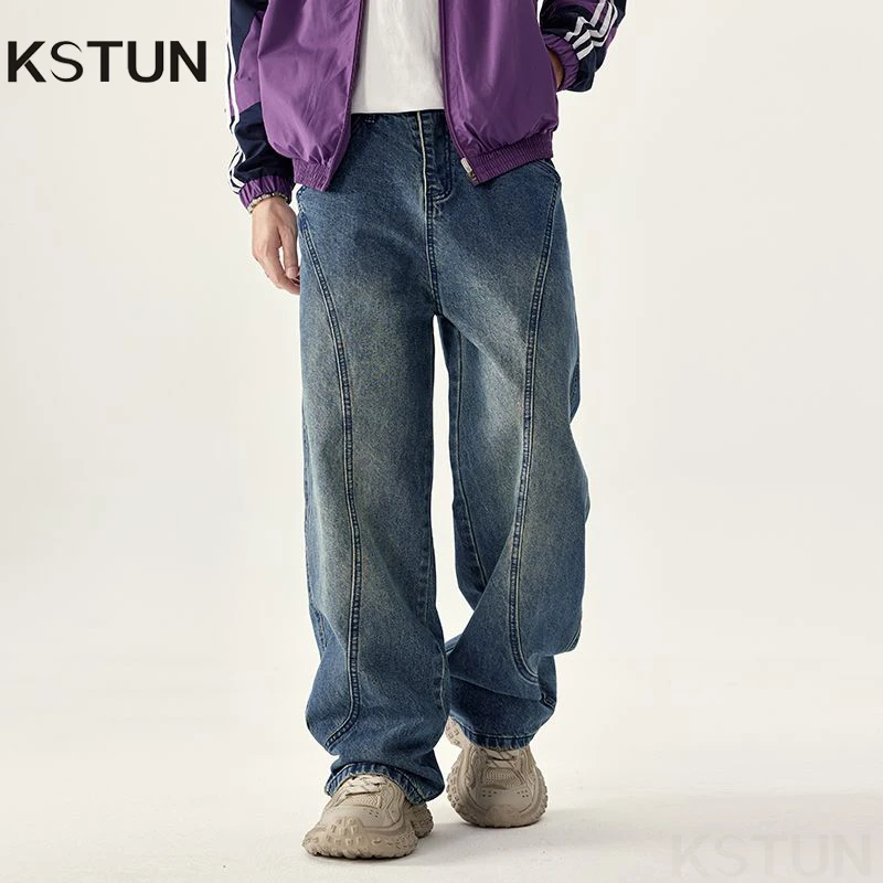 

KSTUN Ретро мужские свободные прямые повседневные джинсы универсальные потертые модные джинсы в стиле пэчворк, новый стиль на весну и осень 2025 г.