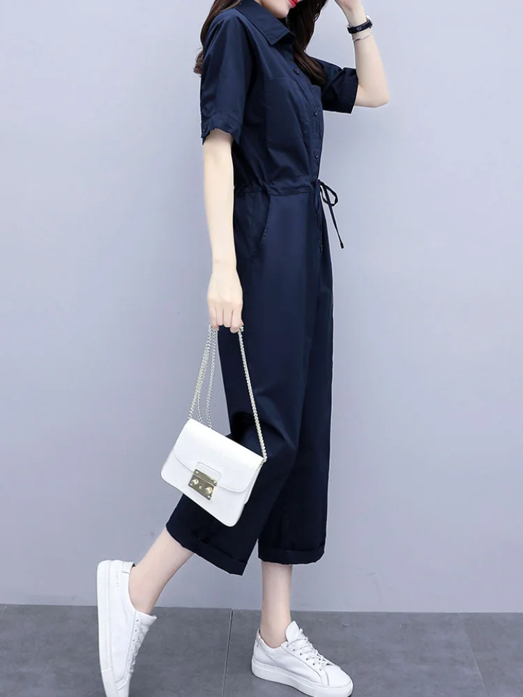 Draw String Ladies Trouser Summer 2024 Baggy Women\'s Blouse and Pants Two Piece Set Wide Leg Shirt Chic Elegant Fashion Clothing