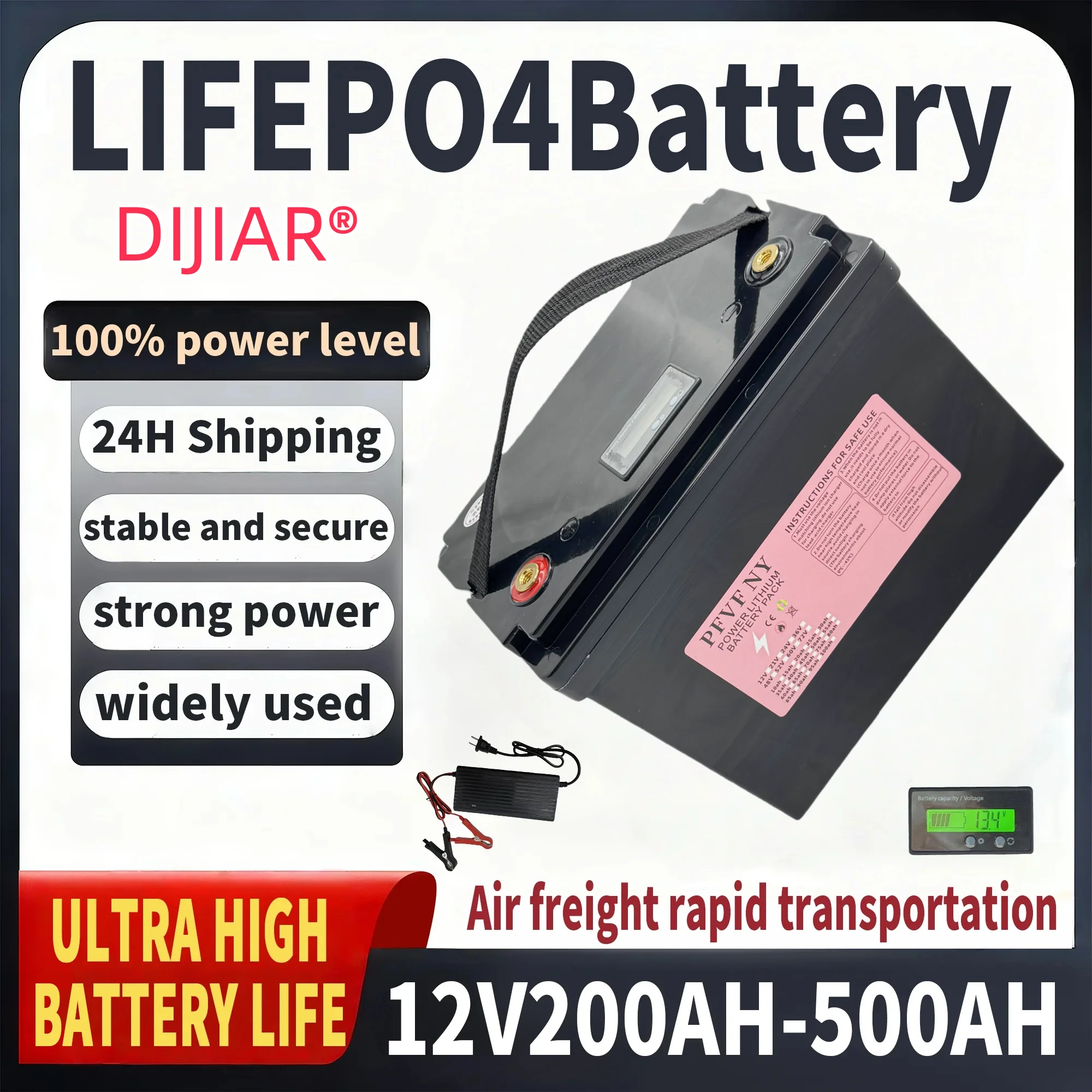 Brand New 12V LiFePO4 Battery 100-500AH | BMS Protection, Portable, 110-240V Charger for Electric Vehicles & Small Appliances
