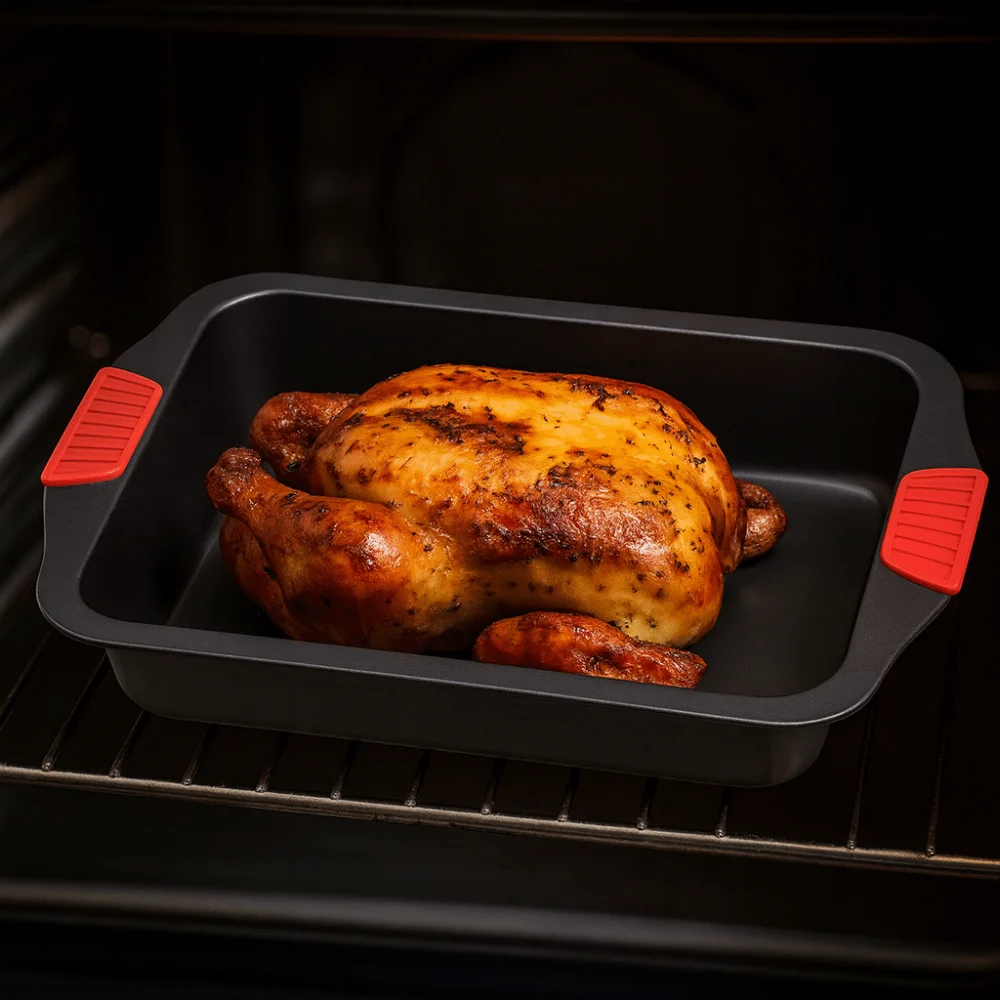 

Carbon Steel Roasting Pan Silicone Dual-Ear Handle Rectangular/Square Cookies Baking Pan Heat-resistant Non-Stick Bread Mold