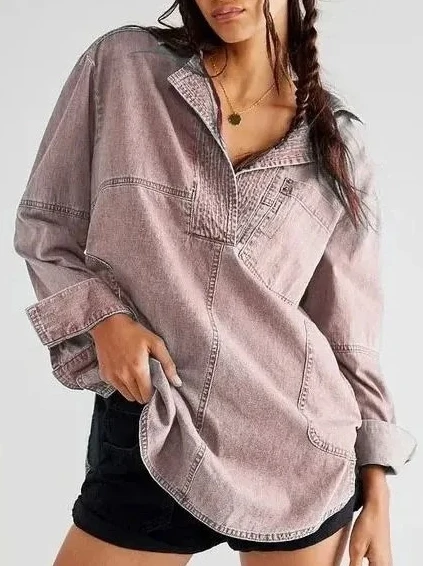 New Autumn Denim Jacket Street Minimalist Retro Collar Fashion Casual Slimming Denim Long Sleeved Shirt Denim Jacket for Women