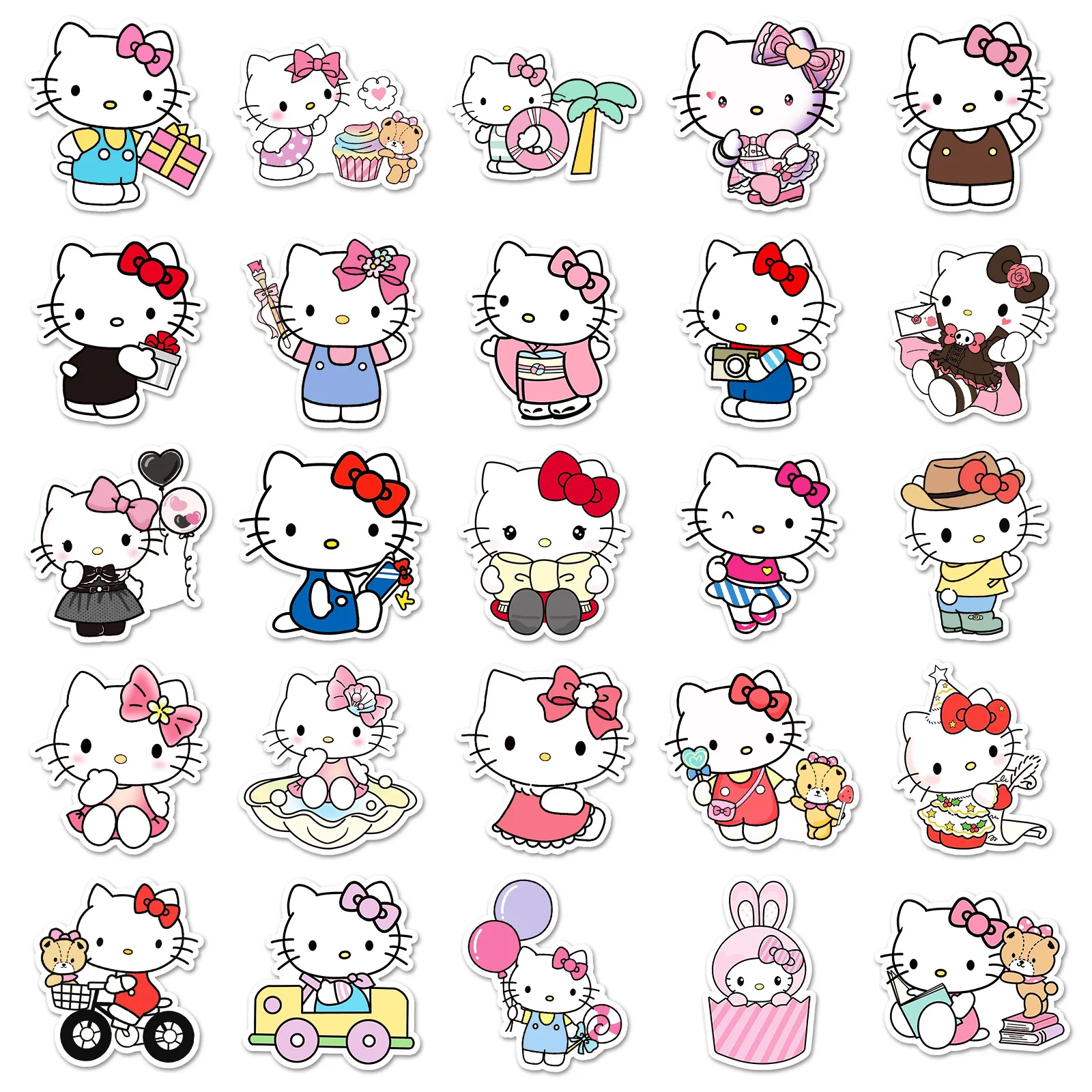 Desenhos animados Olá Kitty Sanrio Adesivo, Telefone DIY, Laptop, Bagagem, Skate, Decalques Graffiti, Presente Divertido, 10 Pcs, 30 Pcs, 50Pcs