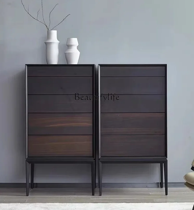 88.Italian minimalist smoky color narrow chest cabinet bedroom sofa corner small space high leg corner cabinet