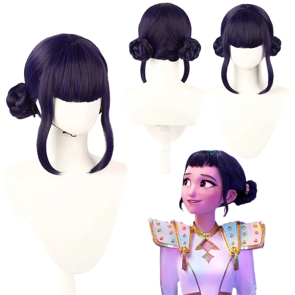 

2025 Cartoon Demon Hunter of KPop Cosplay Zoey Purple Wigs Holloween Party Suit Outfit Accessories Women Hair Carnival Roleplay