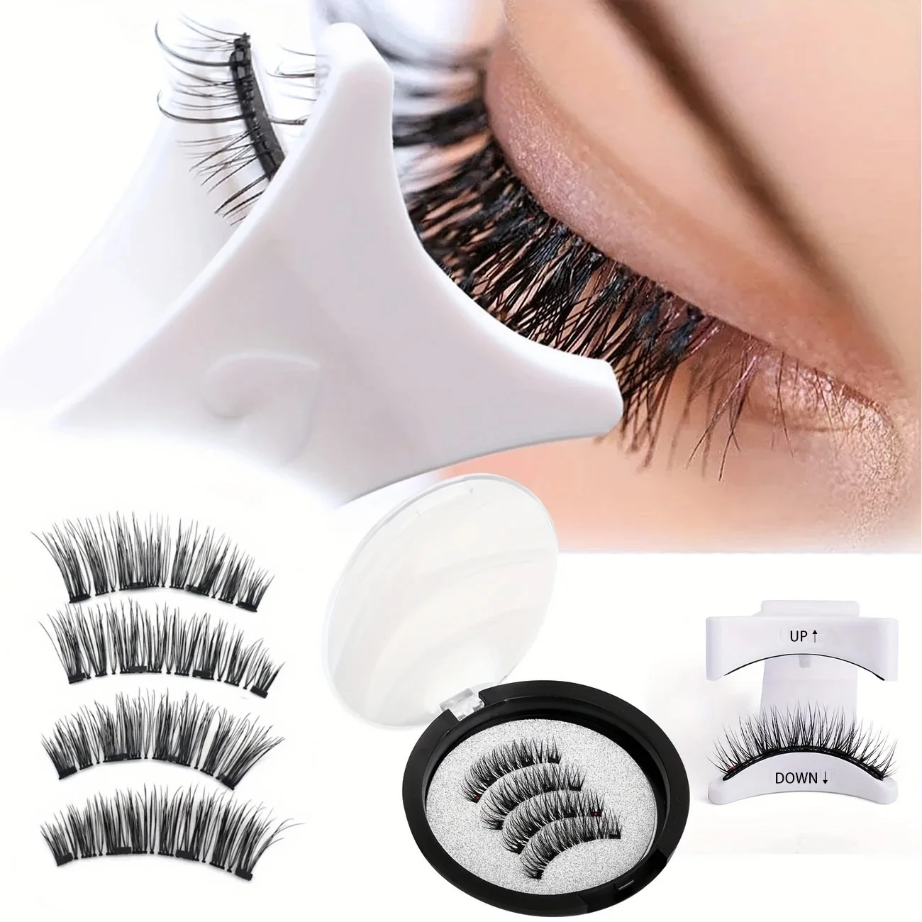 Magnetic False Eyelashes with Tweezers - Reusable, No Glue Needed, Professional Eye Makeup, Alcohol-Free, Odorless Plastic Material, Cat-Eye Doll Style, Easy to Apply.