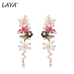 LAYA Earrings For Women Black Pink Shell Flower White Zircon 925 Sterling Silver Fashion Fine Engagement Romantic Trendy Jewelry