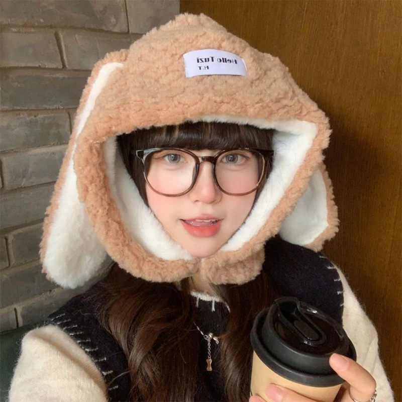

Long Rabbit Ear Hat Cute Fluffy Warm Hat Lamb Beanie Hats Warm Thickened Ear Protection Skullies Beanies For Women Girl Kawaii