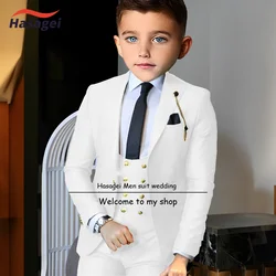 White Suit for Boys 2-16 years old Customized Suit Children's Wedding Tuxedo Gold Buttons 3-piece Set Jacket Vest Pant