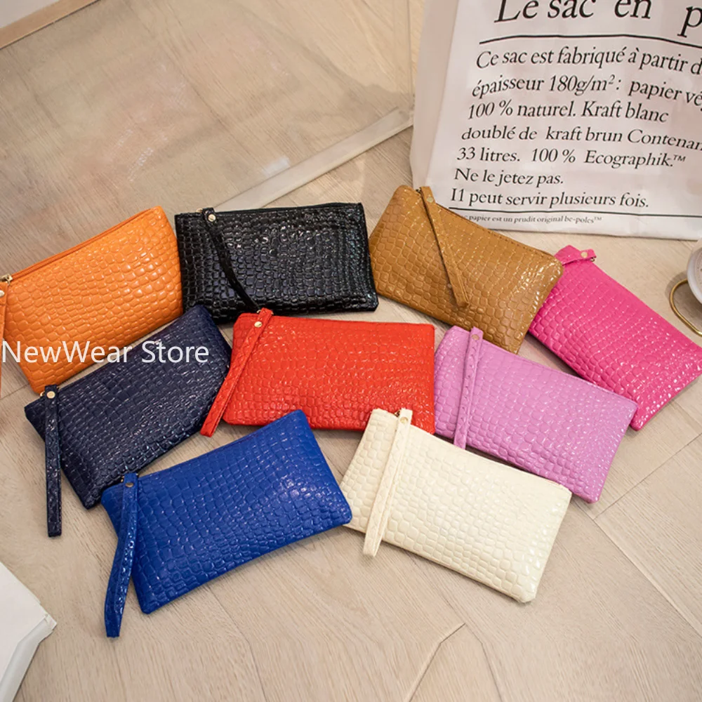 New Women Crocodile Pattern PU Long Wallet Litchi Grain Coin Purse Female Bag Wrist Bags Zipper Phone Pocket Credit Card Holder