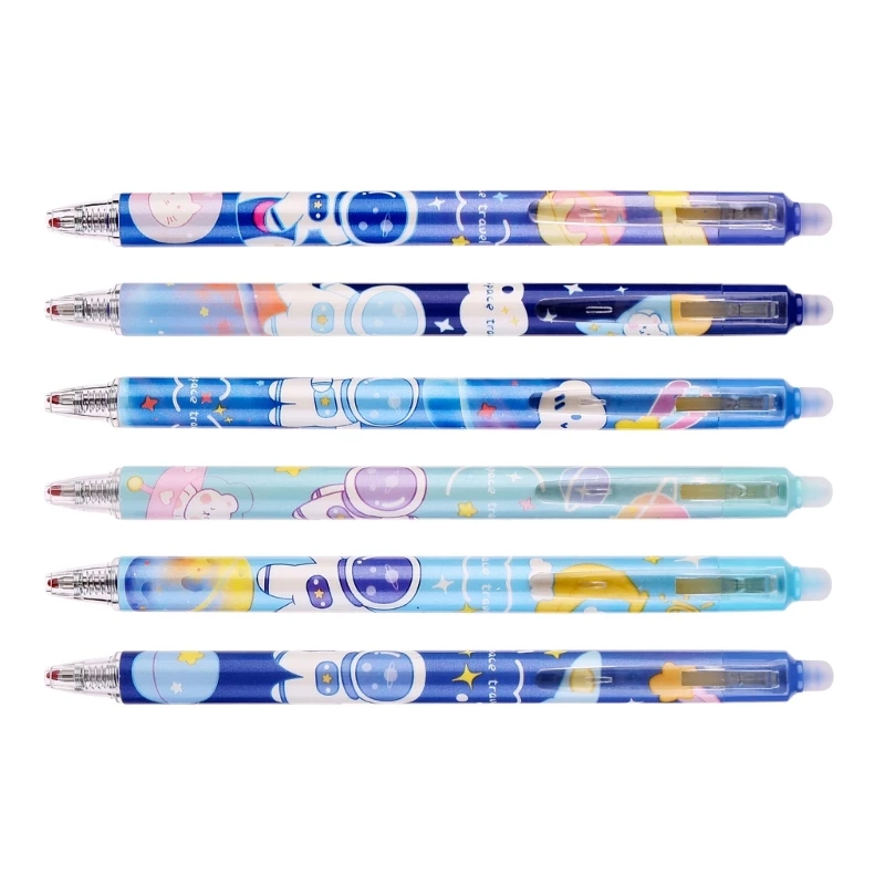 6Pieces Space Astronaut Gel Pen Erasable Retractable Gel Pen for Student Kid Class Reward, 0.5mm Smooth to Write