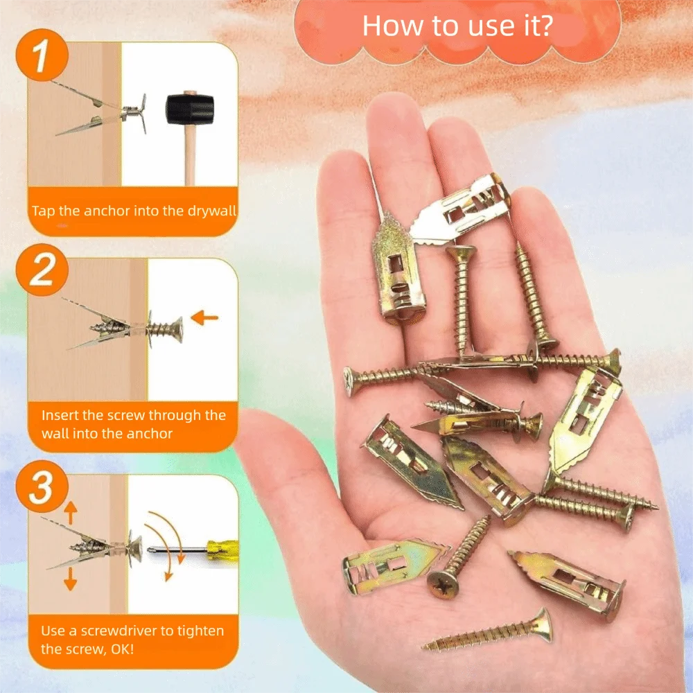 

Hollow Wall Plug Nail-in Hammer Driver Screw Galvanized Self Drilling Self-Tappe Screw Kit Hardness Rust-proof Metal Wall Screw