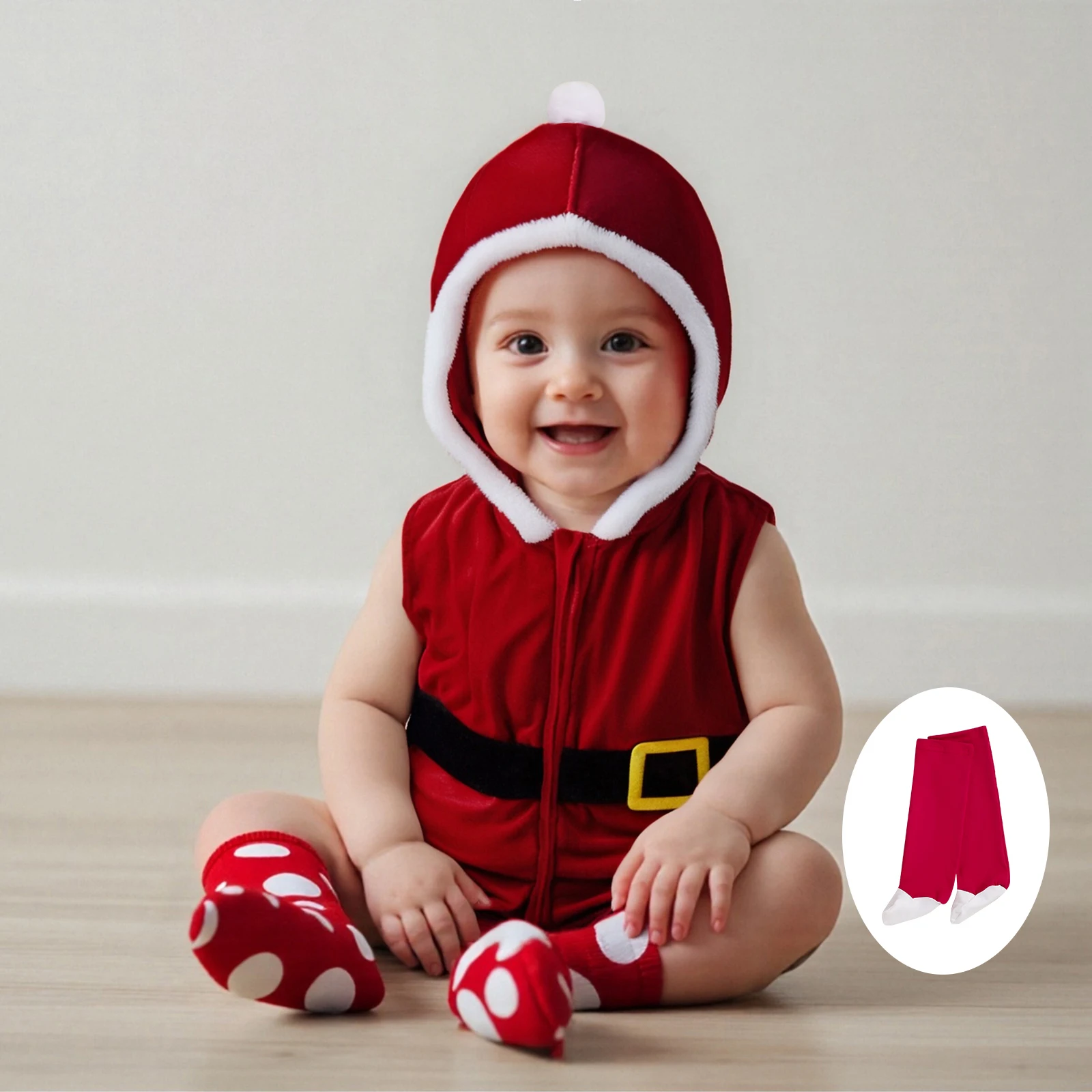 2026 Christmas Baby Girl Boy Romper Casual Dotted Hooded Sleeveless Jumpsuit and Sock Set Newborn Toddler Cute Clothes
