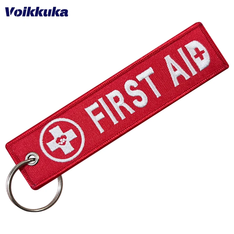 1PC/2PCS/3PCS Set Sale Both Sides Embroidery Red Cross Frame First Aid Tag Keychain Backpack Pendant Key Accessories