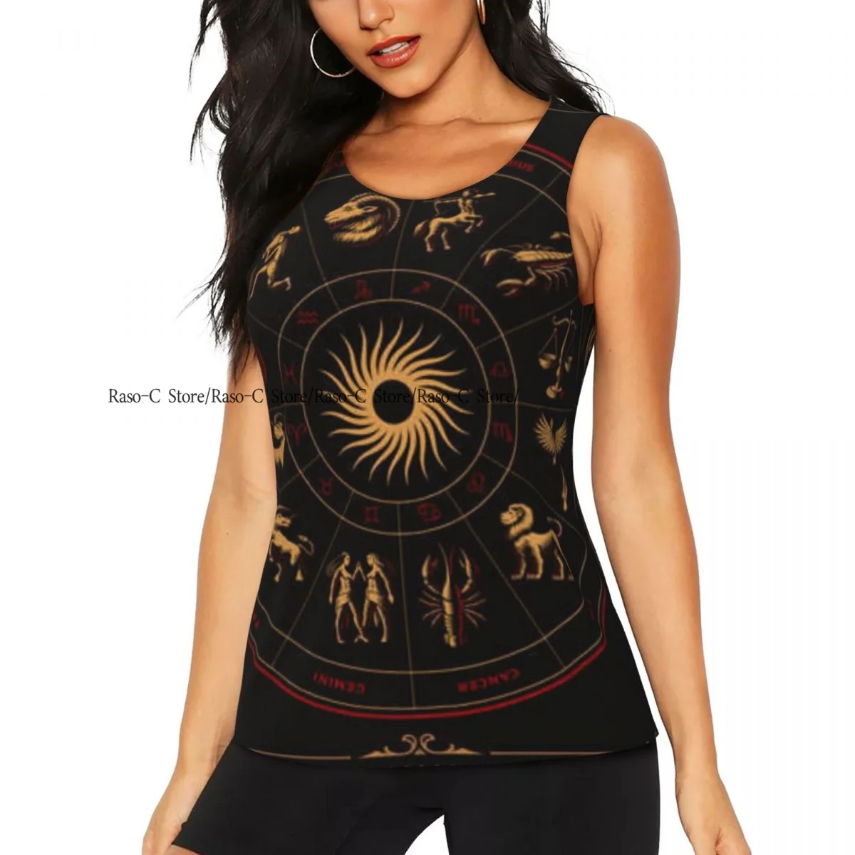 Women Casual Sport Yoga Vest Zodiac Signs Background Quick Dry Running T-shirt Training Workout Gym Sleeveles