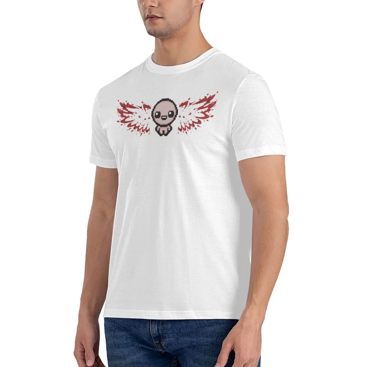 Camiseta de manga corta con cuello redondo, ropa de verano de algodón puro, diseño creativo, Happy The Binding of Isaac, Blood Angel