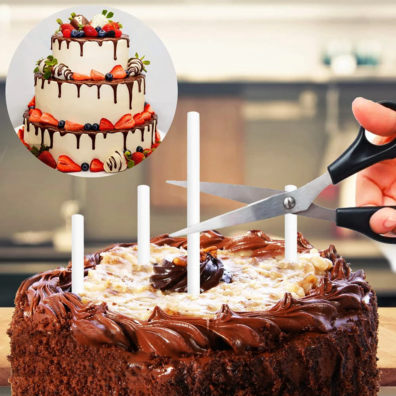 

24Pcs Cake Support Straws Plastic Dowel Rods Stacking Support Rods for Multi Layer Cakes Kitchen Supplies
