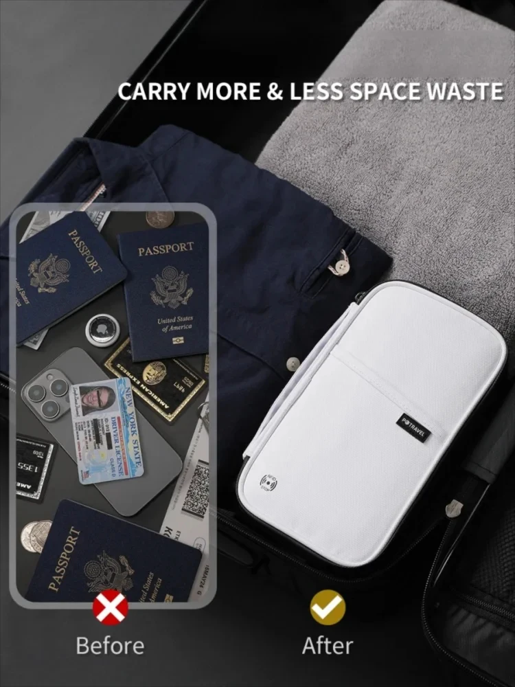 حامل جواز سفر RFID مقاوم للماء، محفظة تنظيم المستندات، سعة كبيرة، حقيبة بطاقات تذكرة للرجال والنساء، رحلة عائلية