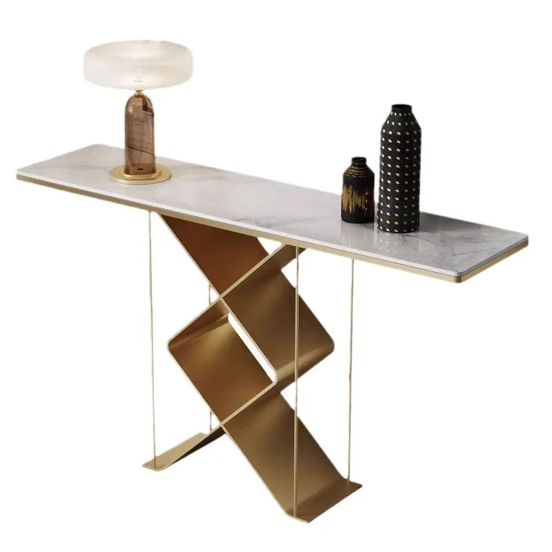 

Light luxury minimalist modern entrance table hall against the wall shelves end view platform slate entryway foyer table table