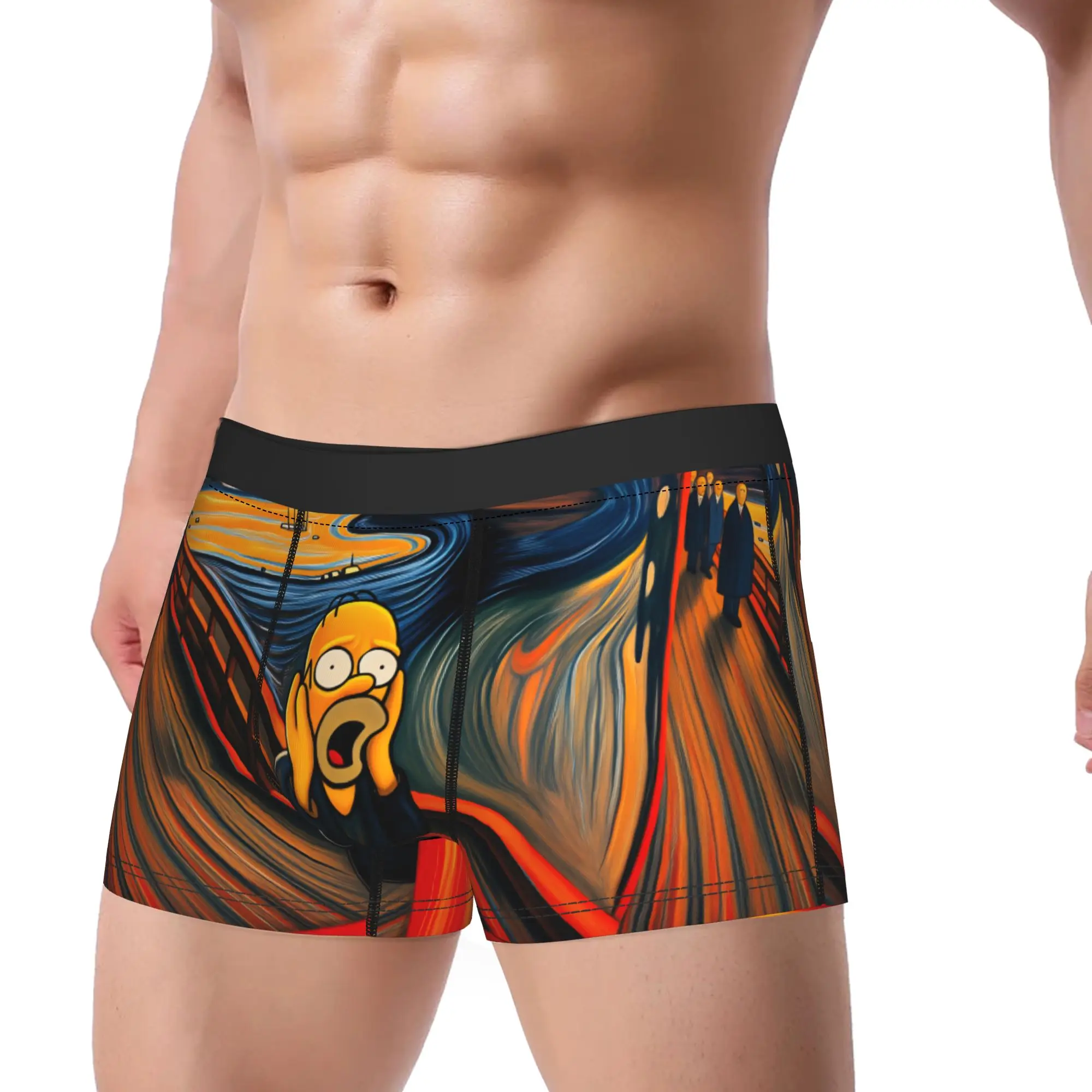 Funny S-Simpsons The Scream Parody Underwear  Breathable Underpants Printing Boxer Brief For Males Pouch Plus Size Boxer Shorts