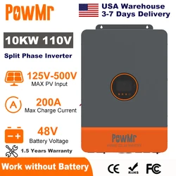 PowMr 10KW Split Phase Inverter 48V 110V 220V Hybrid Solar Inverter Dual MPPT Dual Output Off Grid with MPPT 200A Solar Charger