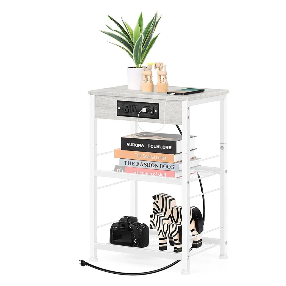 

Modern 3Tier End Table Side Table Nightstand w/Storage Shelf USB Port Heavy Duty