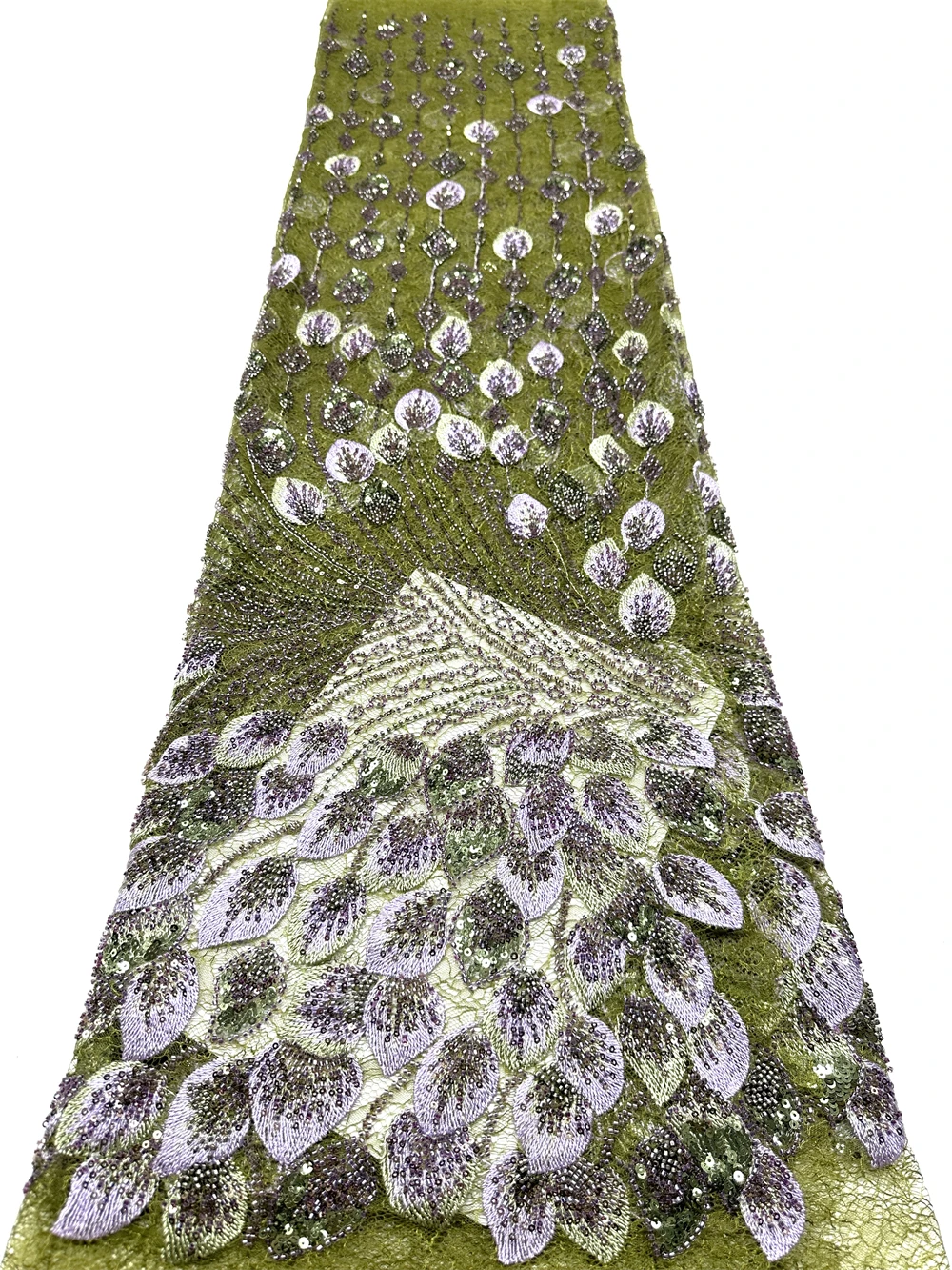 

Luxury Green Beaded Mesh Lace Fabric African Sequins Nigerian Embroidery for Wedding Dresses And Women's Clothing Hot Sale