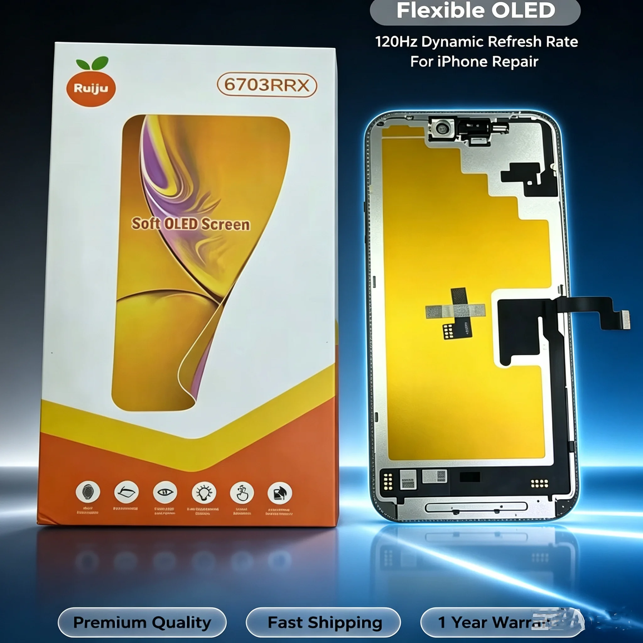 RJ OLED Brand 100% Soft Screen For iPhone 16 12Pro 13pro 15pro 14pro 16pro 17pro Max 14 16 15 PLUS Touch Screen Digitizer