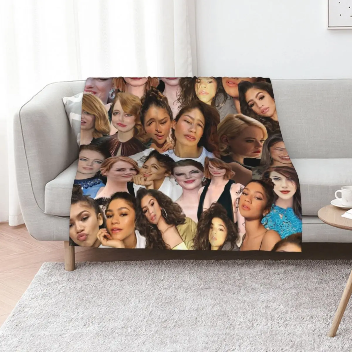 إيما ستون آند زندايا كولاج رمي بطانية لطيف منقوشة قيلولة أريكة لحاف المعزي البطانيات #1