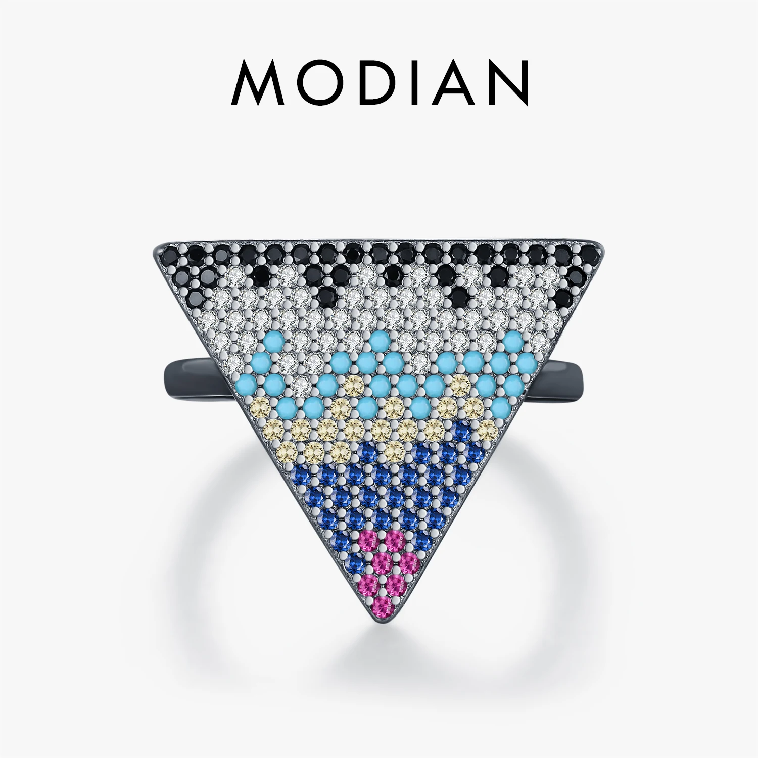 

MODIAN Black Golden Inverted Triangle Rings 925 Sterling Silver Niche Design Colorful Zircon Finger Rings For Women Fine Jewelry