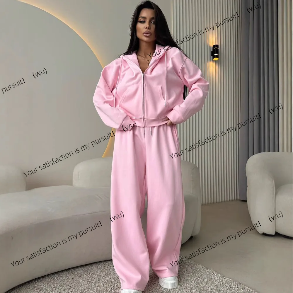 ZOCI-Costume sportivo tinta unita Cardigan con cerniera a maniche lunghe Pantaloni maglione con cappuccio Set in cotone a due pezzi
