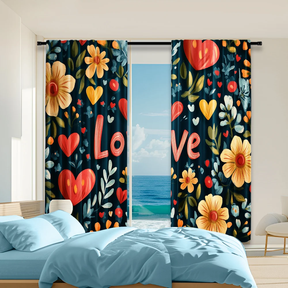 

2 pcs, versatile polyester transparent curtains for home decoration boho flowers and leaves love letters for use in bedrooms and