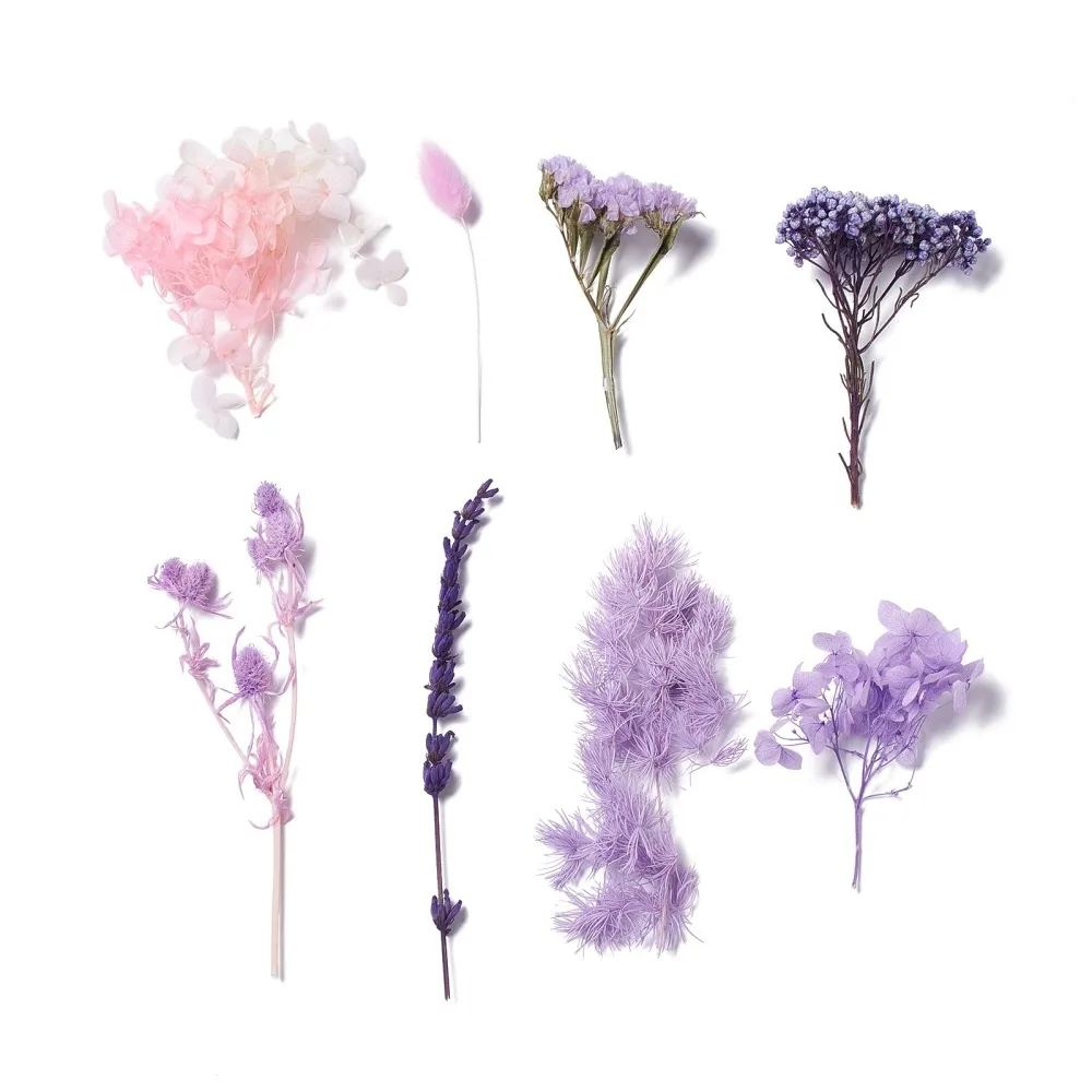1box Dried Flowers  Candle Soap Making Accessories with Plastic Rectangle box Purple 7.6~15x1~11.2cm