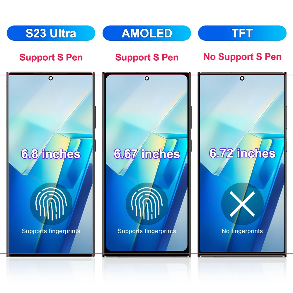 AMOLED S23 Ultra Display Screen for Samsung Galaxy S23 Ultra S918B S918B/DS Display Digital Touch Screen with Frame Assembly Lcd