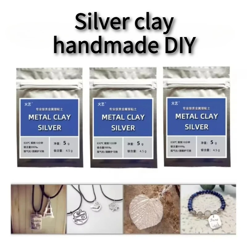 Juego de Herramientas para Arcilla Plateada, Arcilla Plateada 5g/bolsa, Arcilla Pura Ultraligera para Manualidades, Herramienta para Hacer Anillos, Colgantes, Pendientes y Accesorios