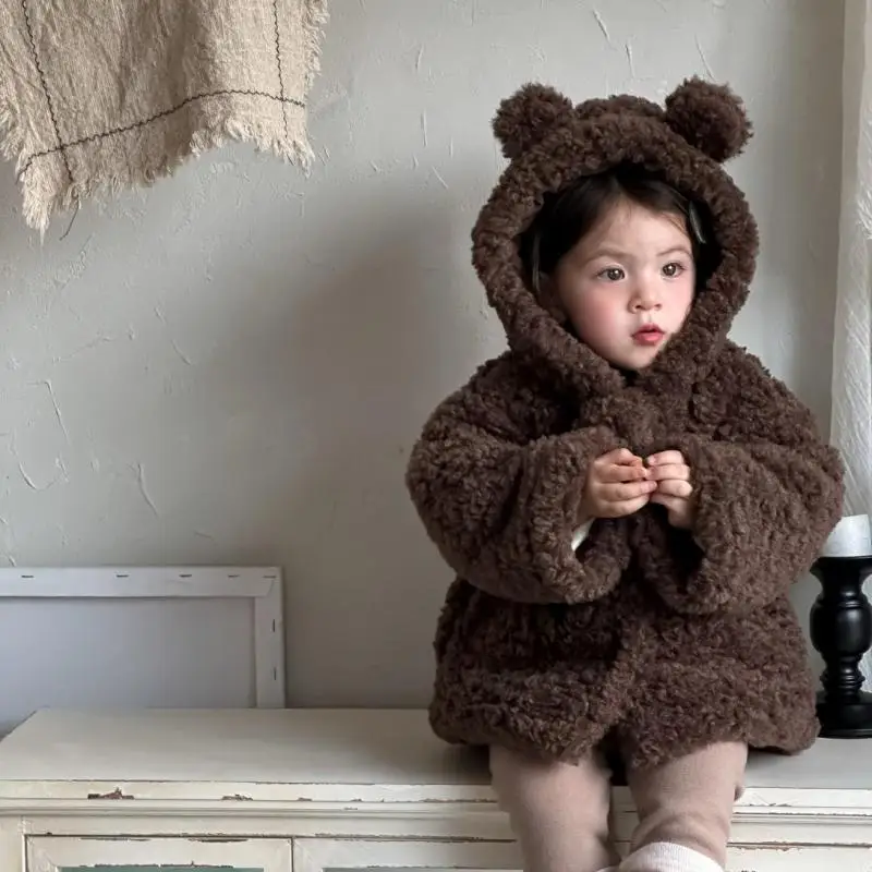 

2025 Winter New Baby Warm Plush Coat Plus Velvet Thick Infant Girl Long Sleeve Hooded Coat Toddler Casual Cardigan Jacket