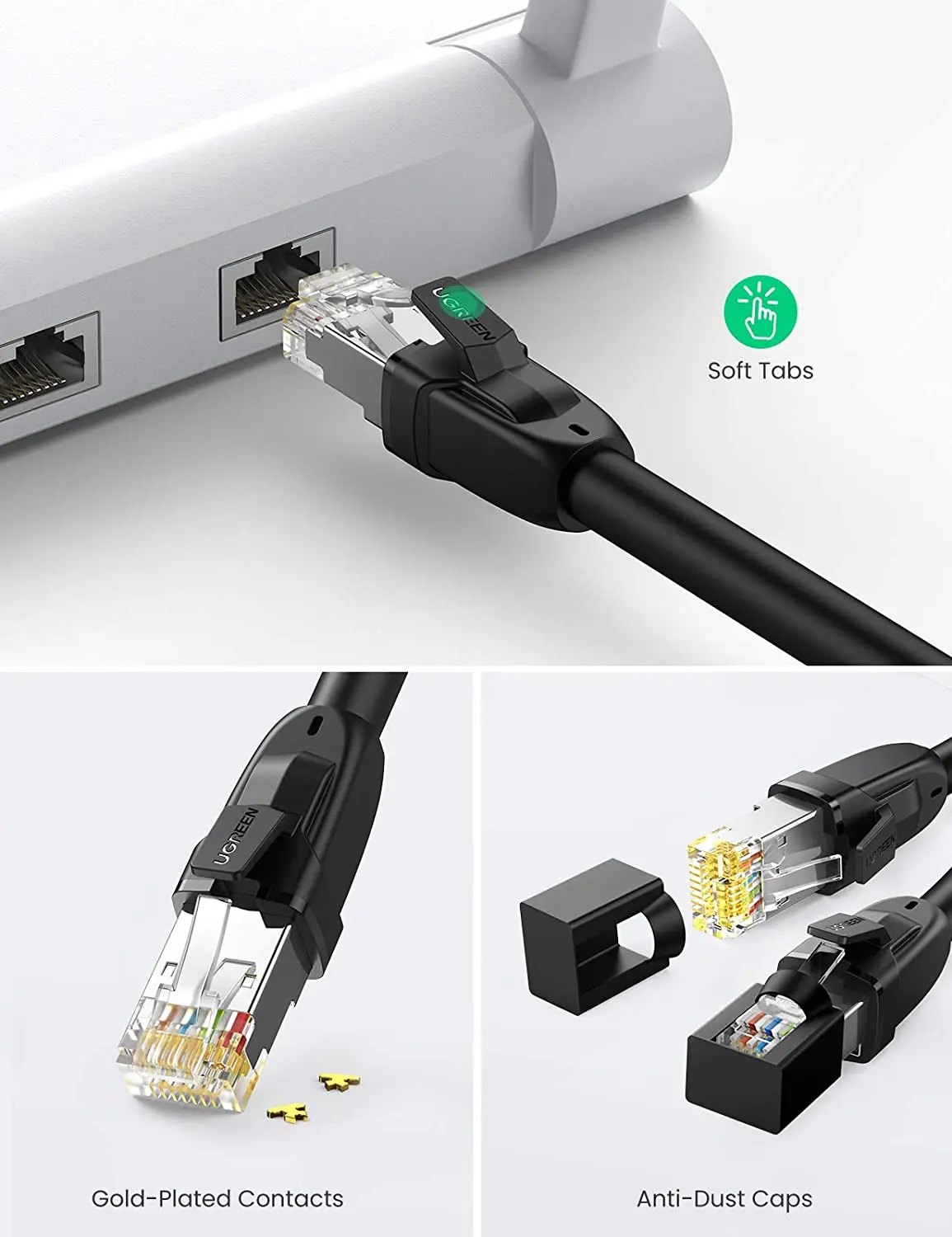 UGREEN Cat 8 Ethernet Cable High-Speed Cat8 Ethernet Cable Cat8 RJ45 Network LAN Cable 40Gbps 2000MHz Super Speed
