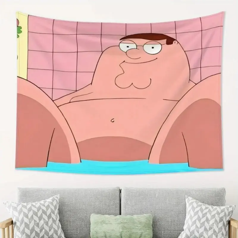 VIKAMA Family Guy Peter Bathtub Wall Tapestry Pink Tile Bathroom Cartoon Funny Meme Comedy Animated Character Humor Decor Cute