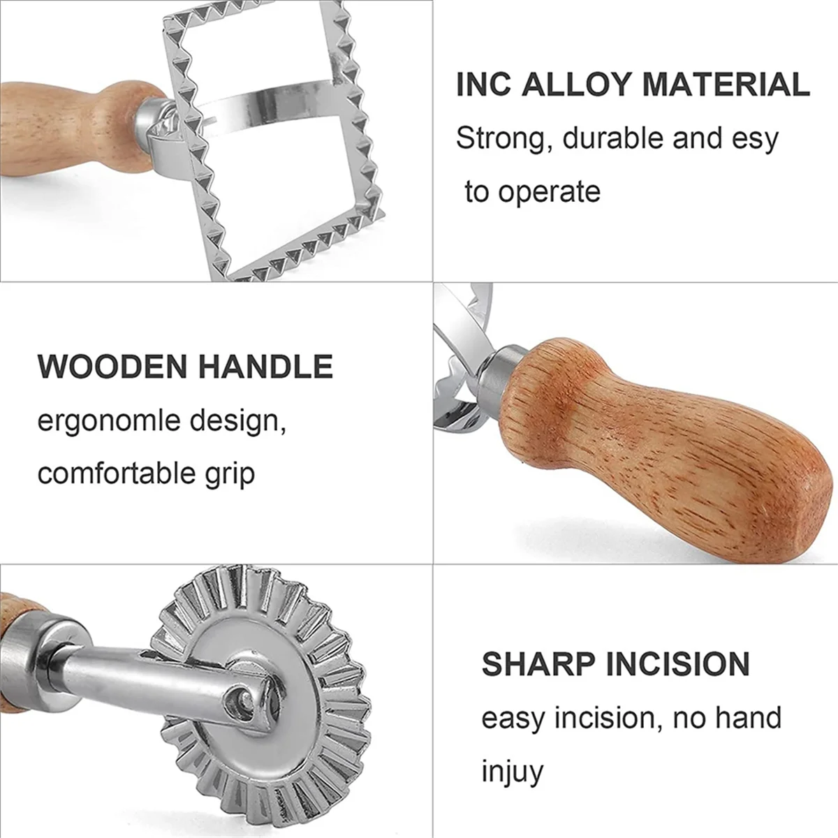 

3Pcs Ravioli Stamp Maker Cutter with Roller Wheel Set,Mold with Wooden Handle for Pasta,Dumplings Lasagna,Pies B20