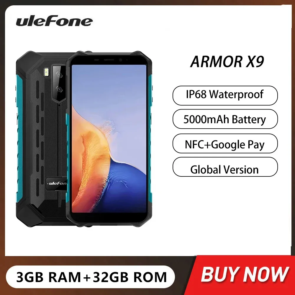 

Ulefone Armor X9 Rugged Waterproof 4G Smartphones Octa-core 3GB+32GB 5.5 Inch Display Android 11 Mobile Phone 5000mAh 13MP NFC