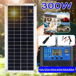 300W 150W Solar Panel 12V Solar Cell 10A-60A Controller Solar Panel for Phone RV Car MP3 Pad Charger Outdoor Battery Supply