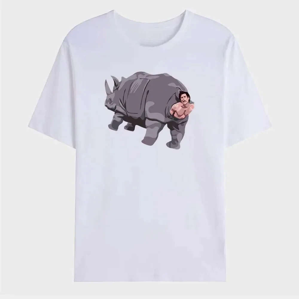 Fun Jim Carrey Rhino Print men's and women's T-shirt crewneck casual short sleeve street loose personality T-shirt