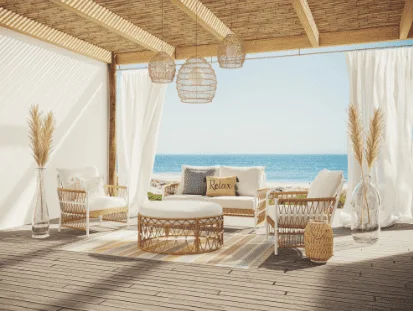 

4 Piece Outdoor Conversation Set White Complete with Two Cushioned Chairs A Love Seat and An Ottoman
