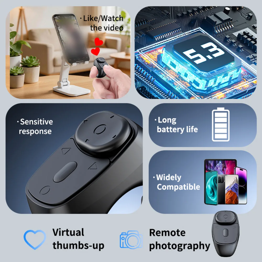 Cell Phone Scrolling Ring Wireless Finger Shutter Remote Control Mobile-Phone Controller Wireless Camera Shutter Auto Clicker