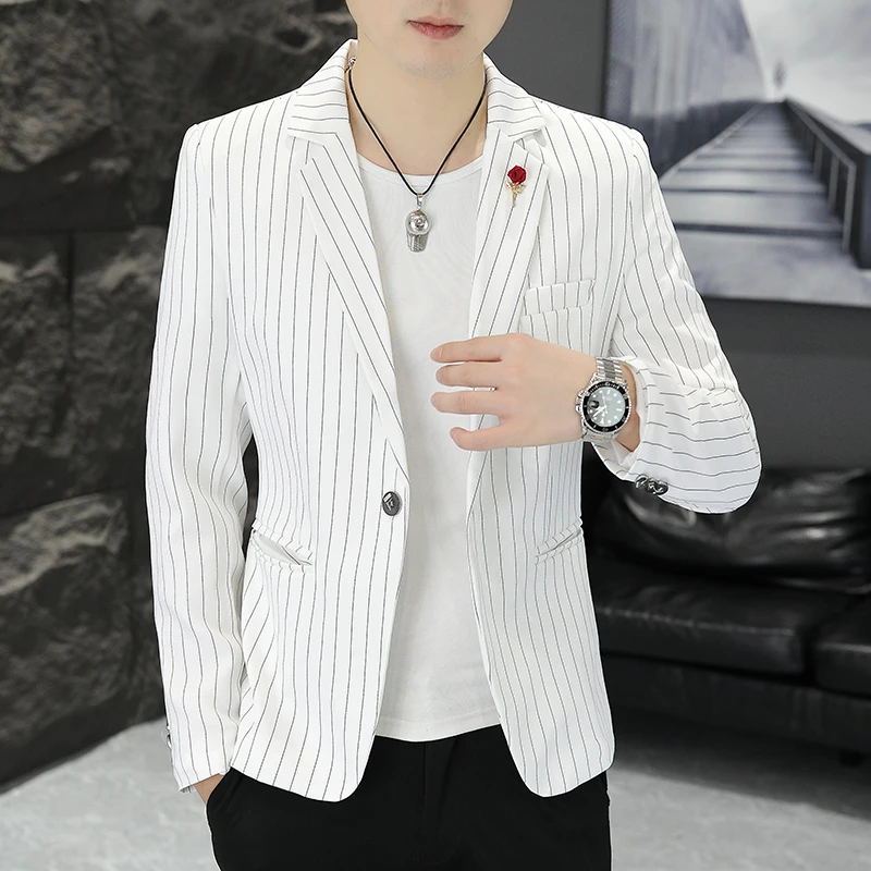 Blazer New Men's Fashion Business Gentleman Stripe Outdoor British Style Trend Wedding Banquet Luxe Outdoor Casual Blazer