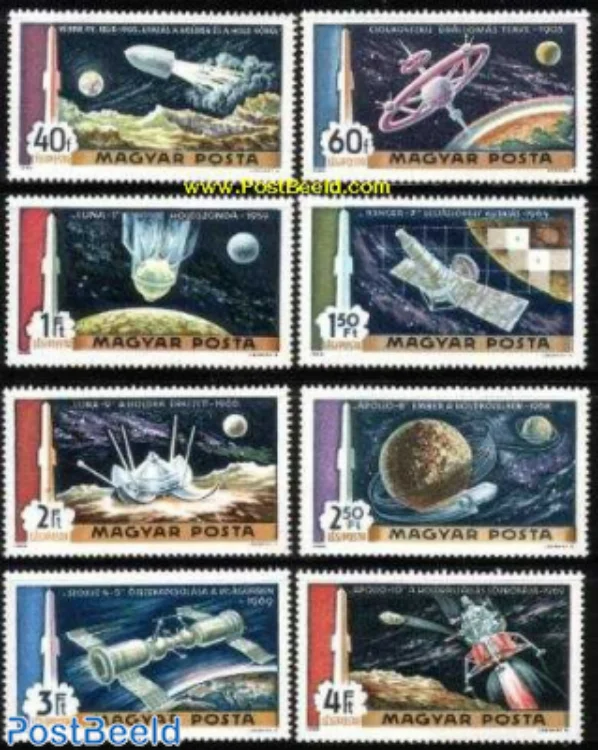 8 PCS, Hungary Post Stamp, 1969, spacecraft, Real Original Stamps for Collection