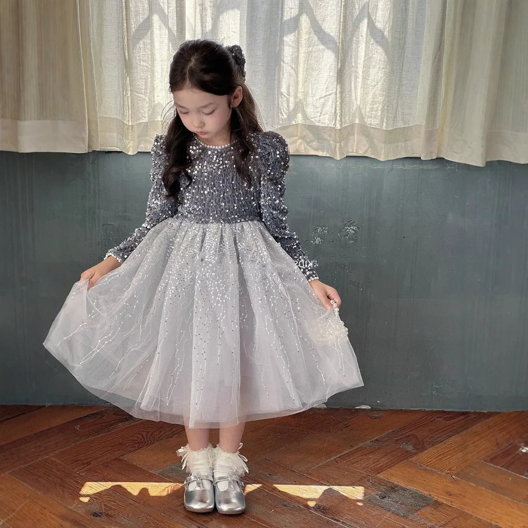 

Girls Skirt Sequined Veil Fleece Thickened Super Fairy Princess Dress Winter New Children's Clothing Fashion 2025